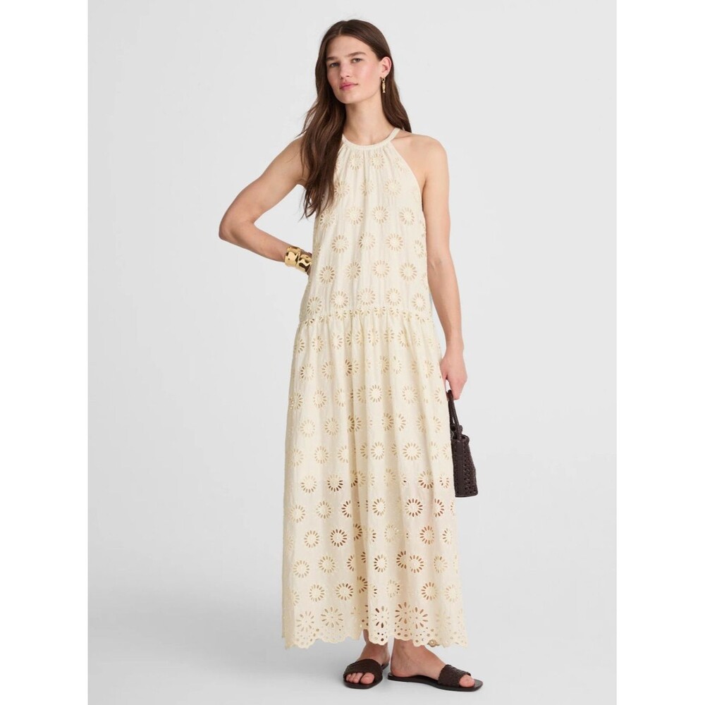 Madewell Embroidered Drop Waist Maxi Dress NWT Size XXS Off White Eyelet Boho